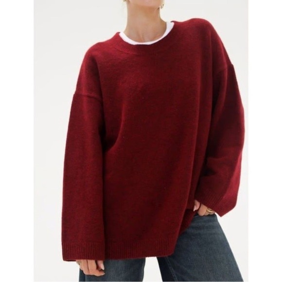 Rumored Hunter Crewneck Sweater Merlot Burgundy Knit Size L - Picture 8 of 8